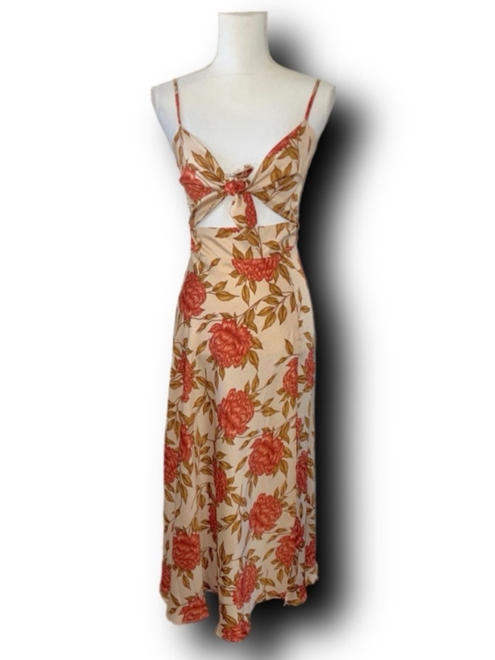 Petal & Pup Coral Floral Tie-Front Midi Dress - Picture 3 of 5